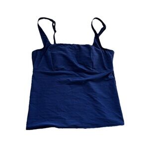 Lands' End Square Neck Tankini Swimsuit Top Sz 8 Navy Blue Underwire UPF 50 NWT